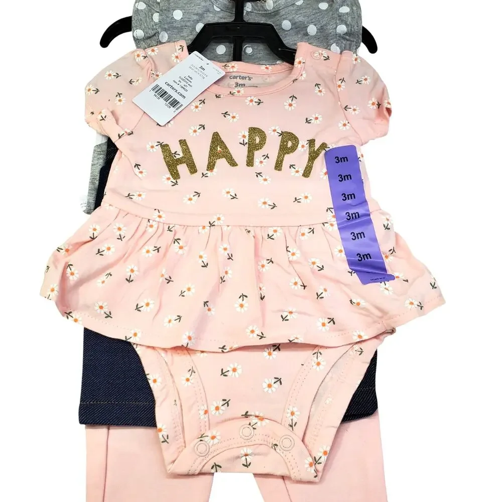 Carters Baby Girls 4 Piece Set Happy Pink Size 3 Months NEW